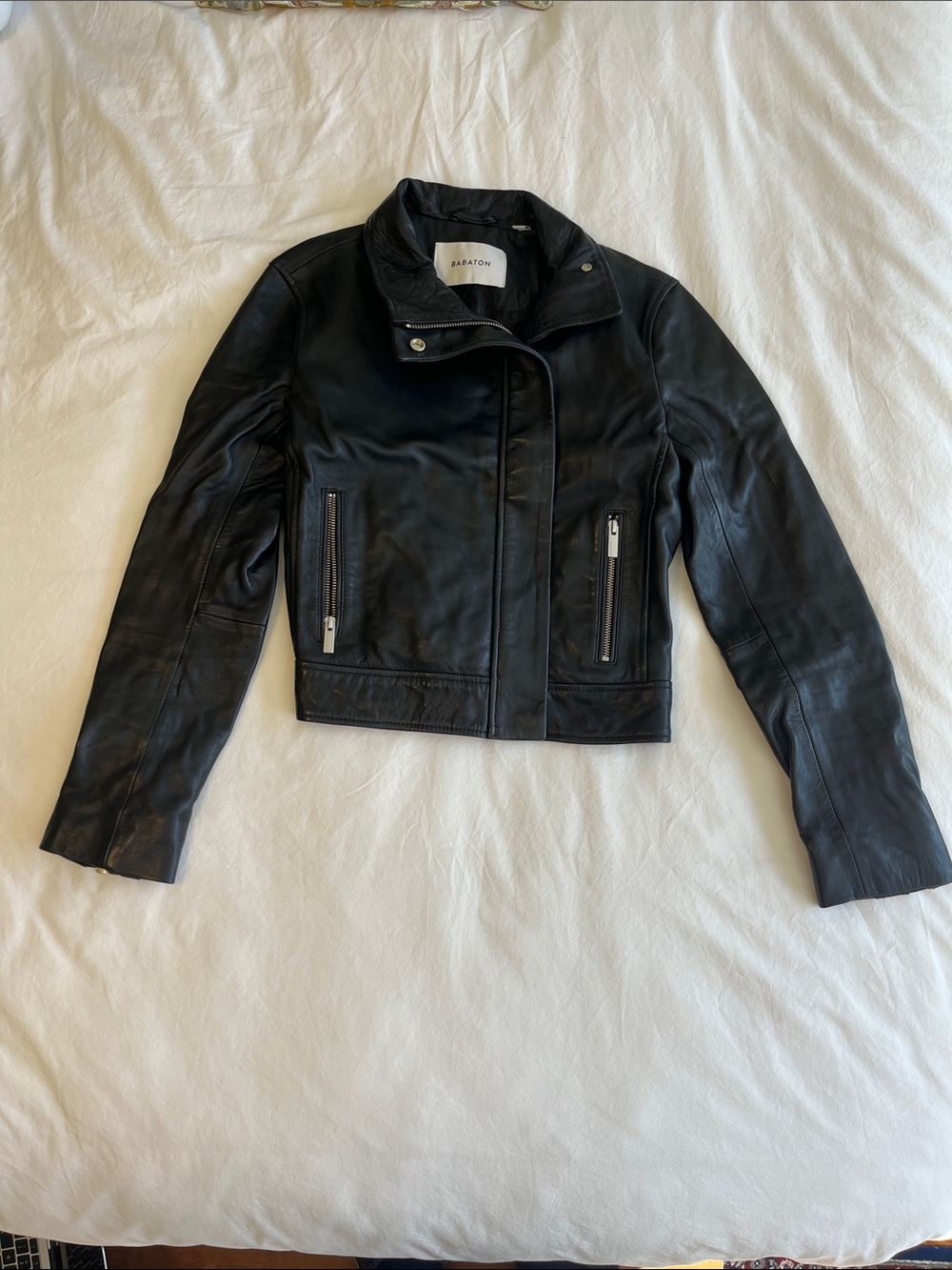 Babaton Black Leather Asymmetrical Zip Jacket